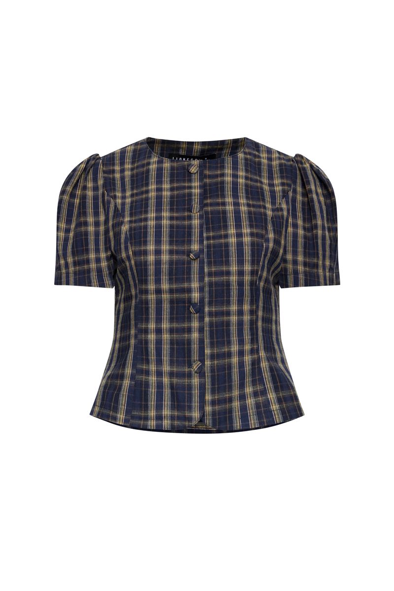 FEMME BLOUSE - NAVY LEMON PLAID