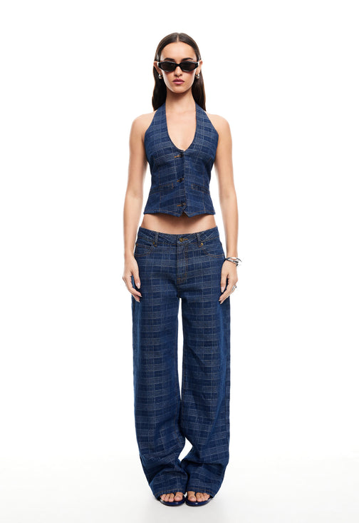 RENEWAL HALTER TOP - INDIGO PLAID