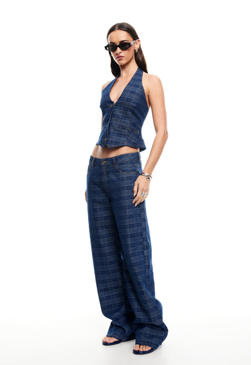 RENEWAL HALTER TOP - INDIGO PLAID