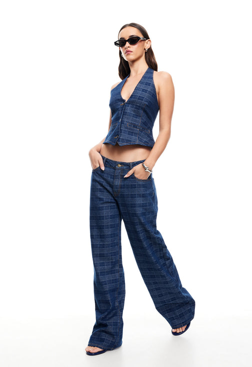 RENEWAL HALTER TOP - INDIGO PLAID