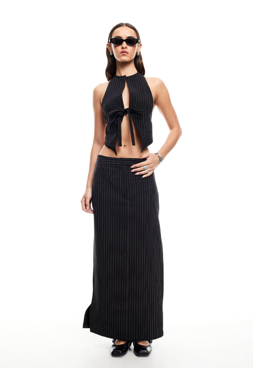 LUNE MAXI SKIRT - ONYX PINSTRIPE