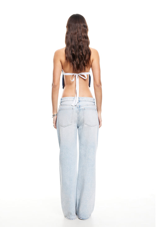 BUTTERFLY TIE TOP - DARK DENIM STRIPE