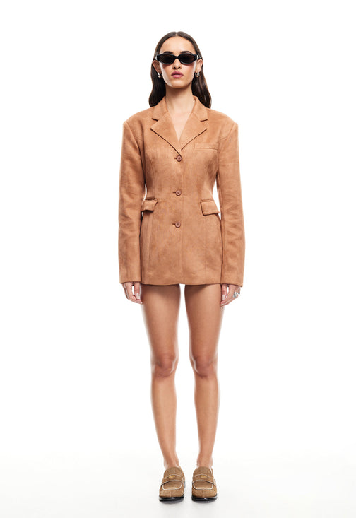LEO CINCHED BLAZER DRESS - CAMEL
