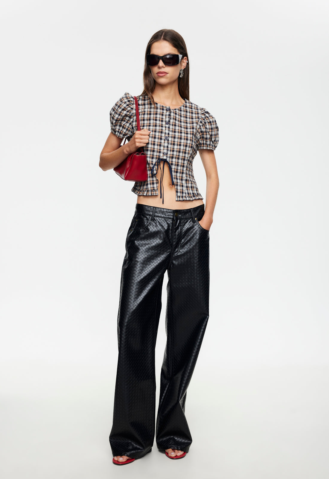 BARDOT TOP - BEIGE TARTAN