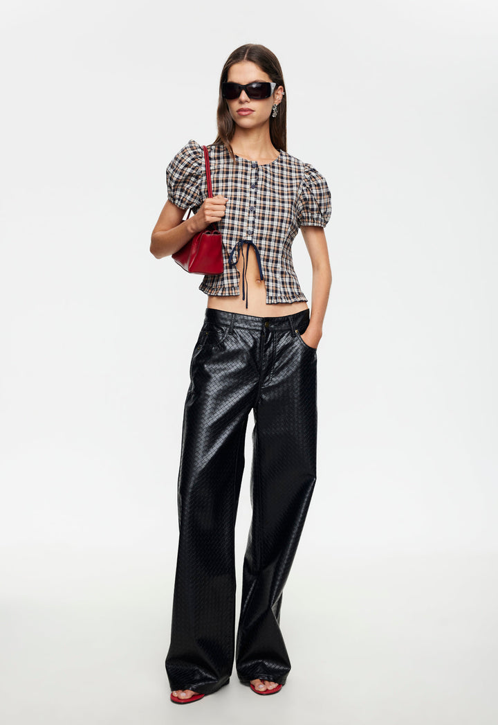 BARDOT TOP - BEIGE TARTAN