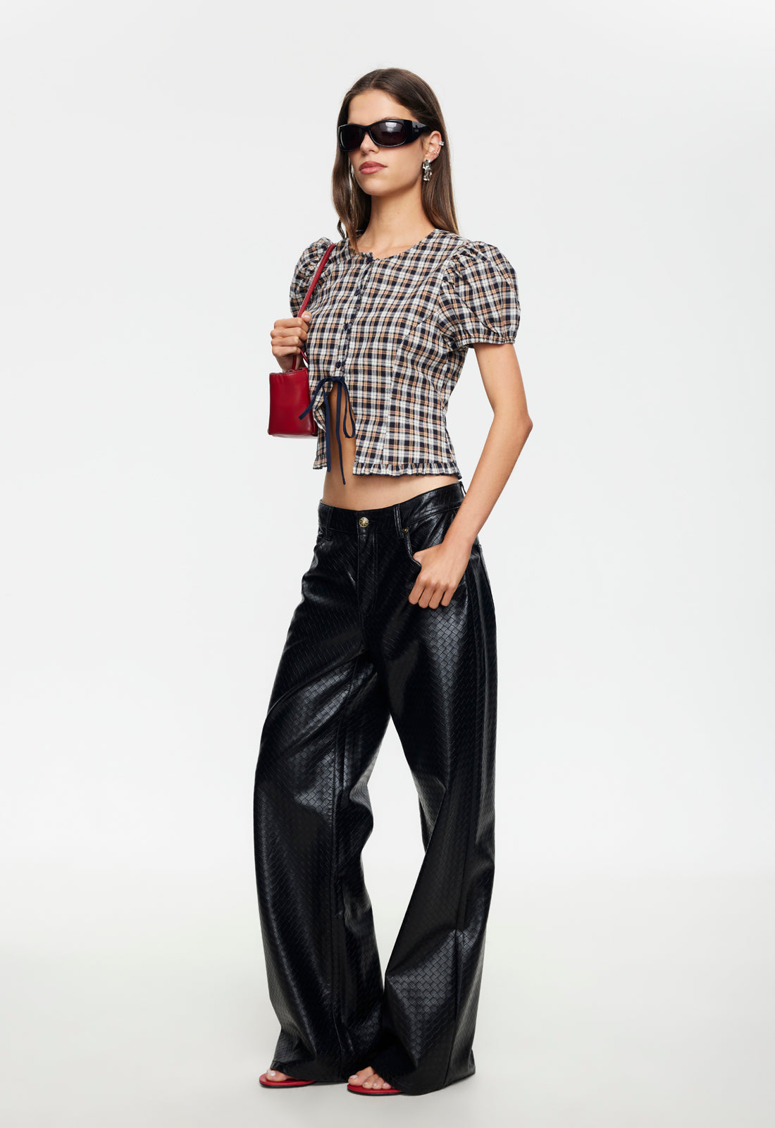 BARDOT TOP - BEIGE TARTAN