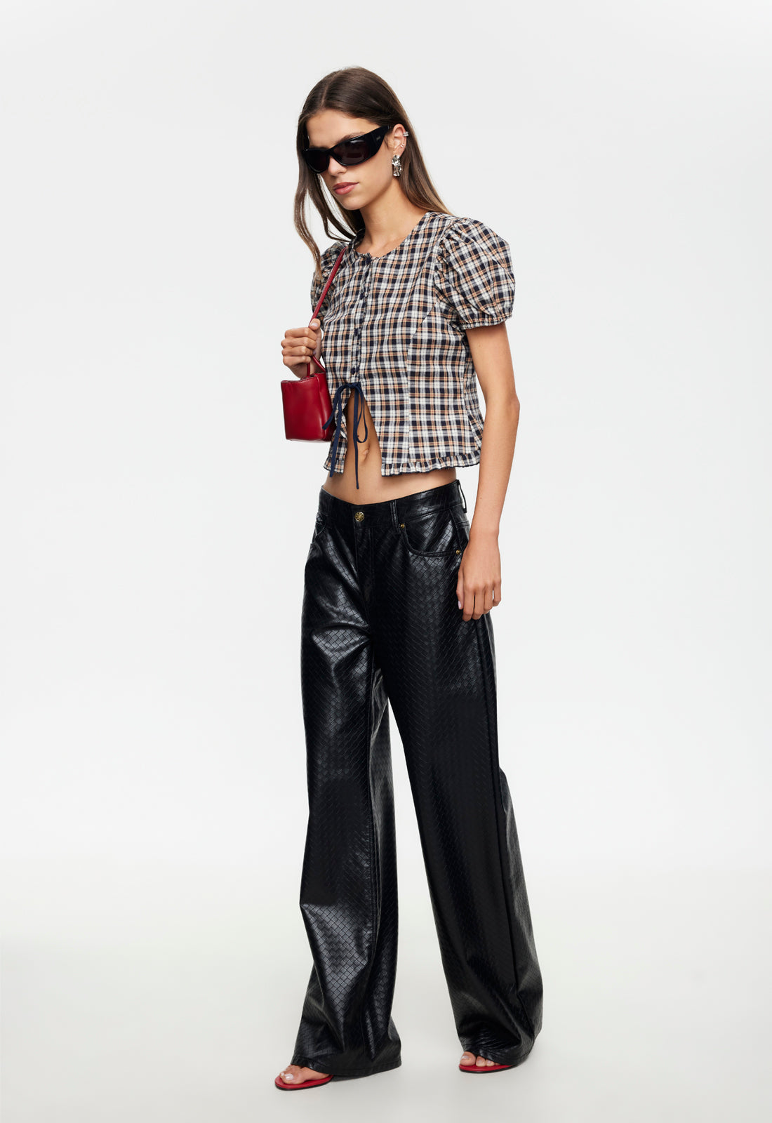 BARDOT TOP - BEIGE TARTAN