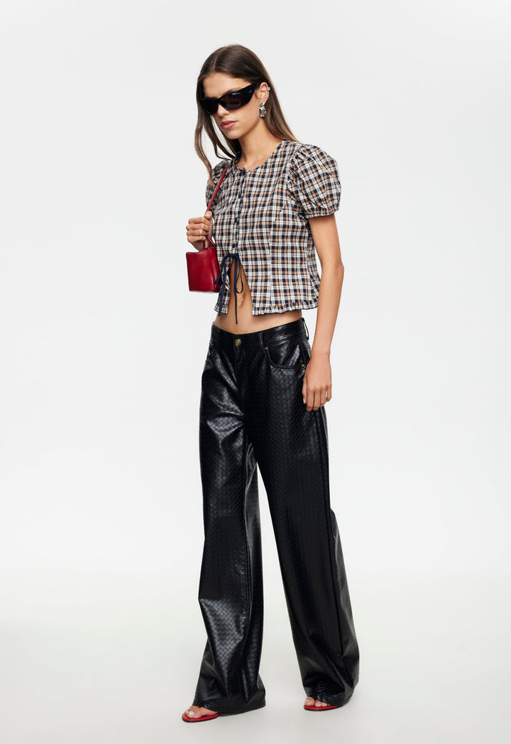 BARDOT TOP - BEIGE TARTAN