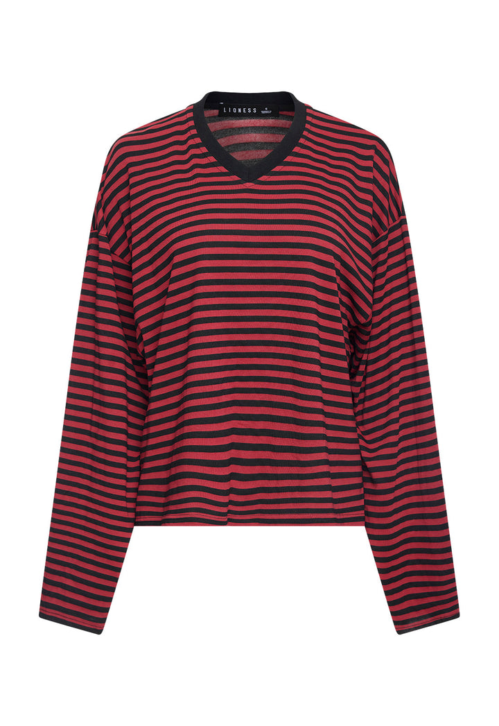 BLOOM V LONG SLEEVE - CHERRY INK STRIPE