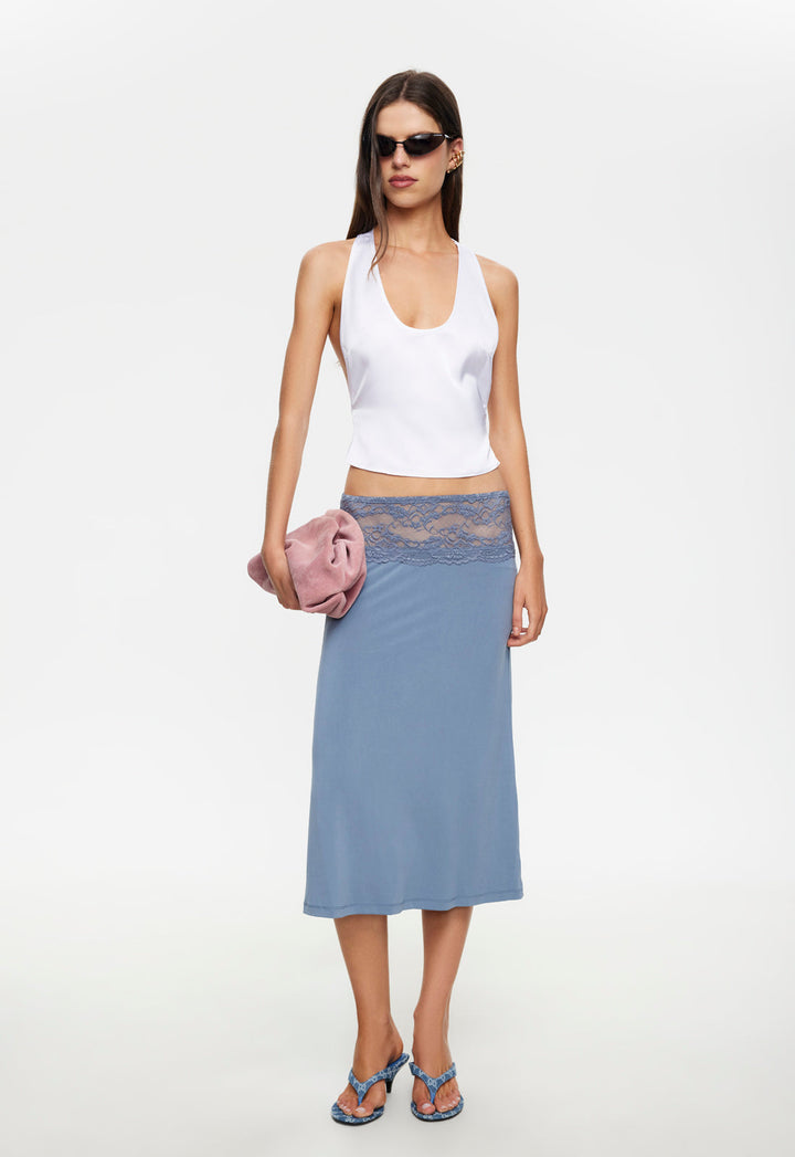 FIRST KISS MIDI SKIRT - DUSTY BLUE