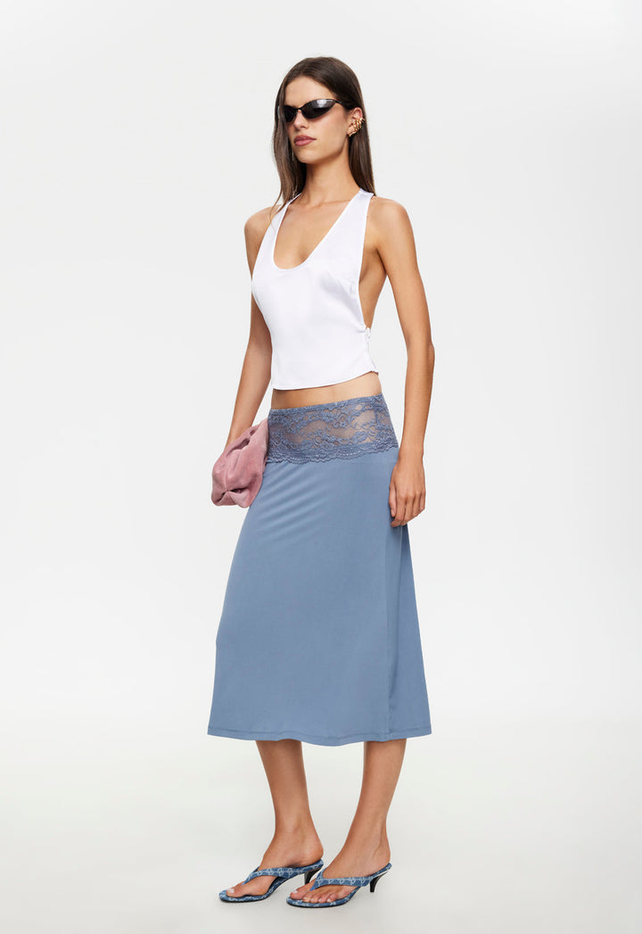 FIRST KISS MIDI SKIRT - DUSTY BLUE