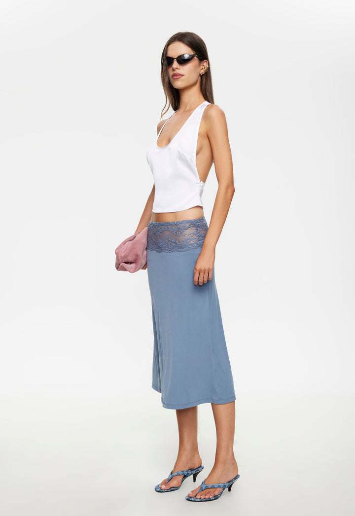 FIRST KISS MIDI SKIRT - DUSTY BLUE