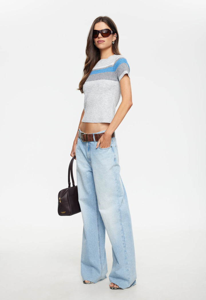 KISS & TELL KNIT TEE - CLOUD STRIPE