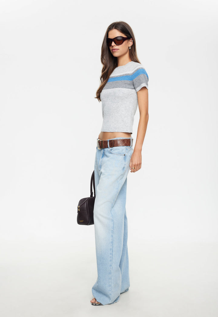 KISS & TELL KNIT TEE - CLOUD STRIPE