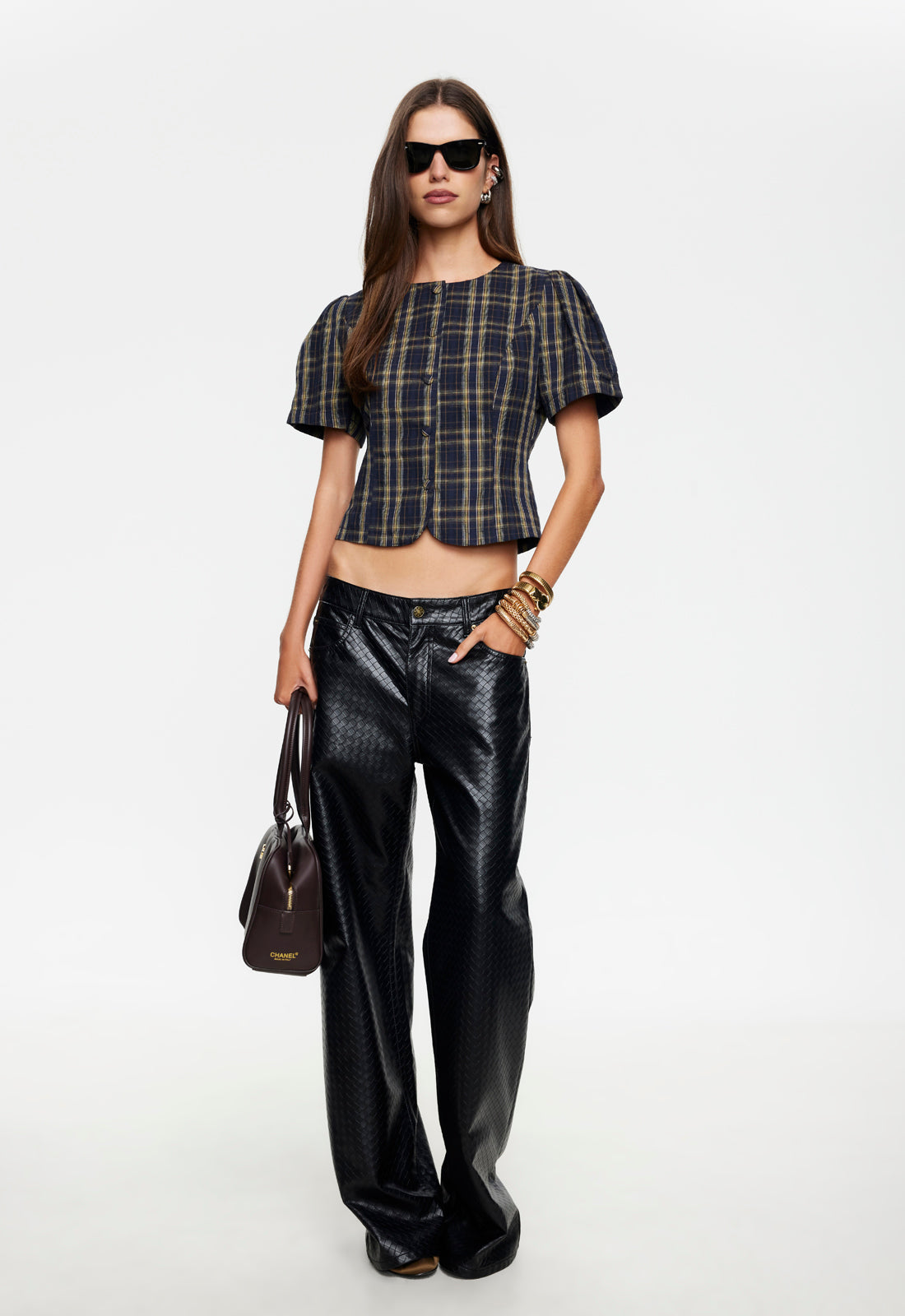 FEMME BLOUSE - NAVY LEMON PLAID