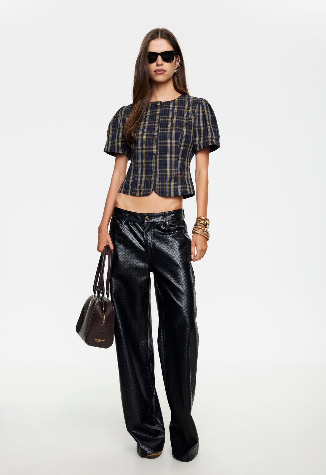 FEMME BLOUSE - NAVY LEMON PLAID