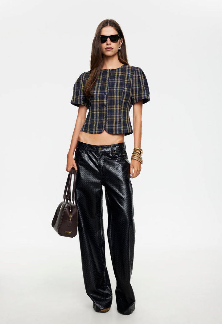 FEMME BLOUSE - NAVY LEMON PLAID
