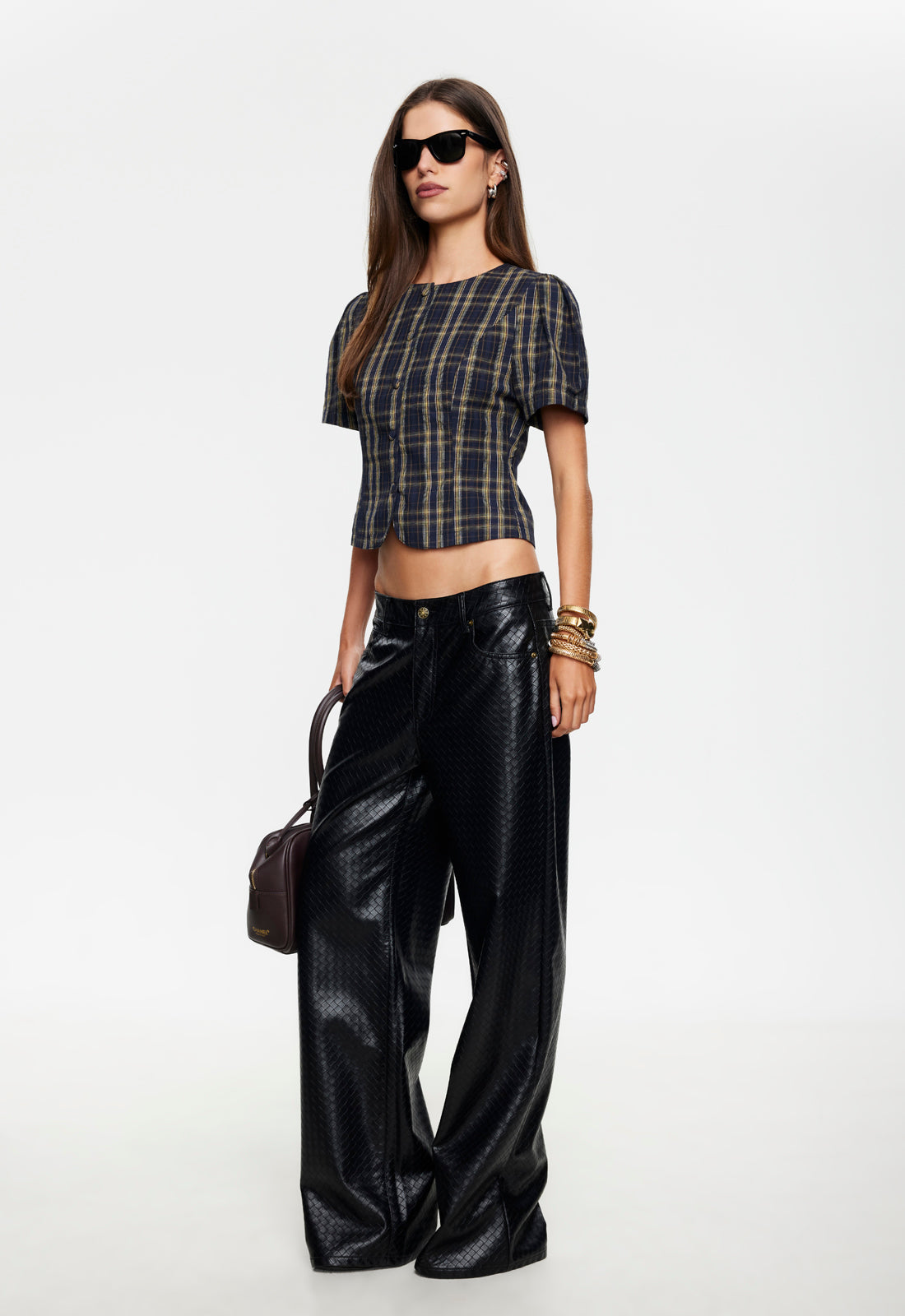 FEMME BLOUSE - NAVY LEMON PLAID