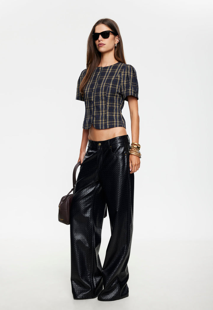 FEMME BLOUSE - NAVY LEMON PLAID
