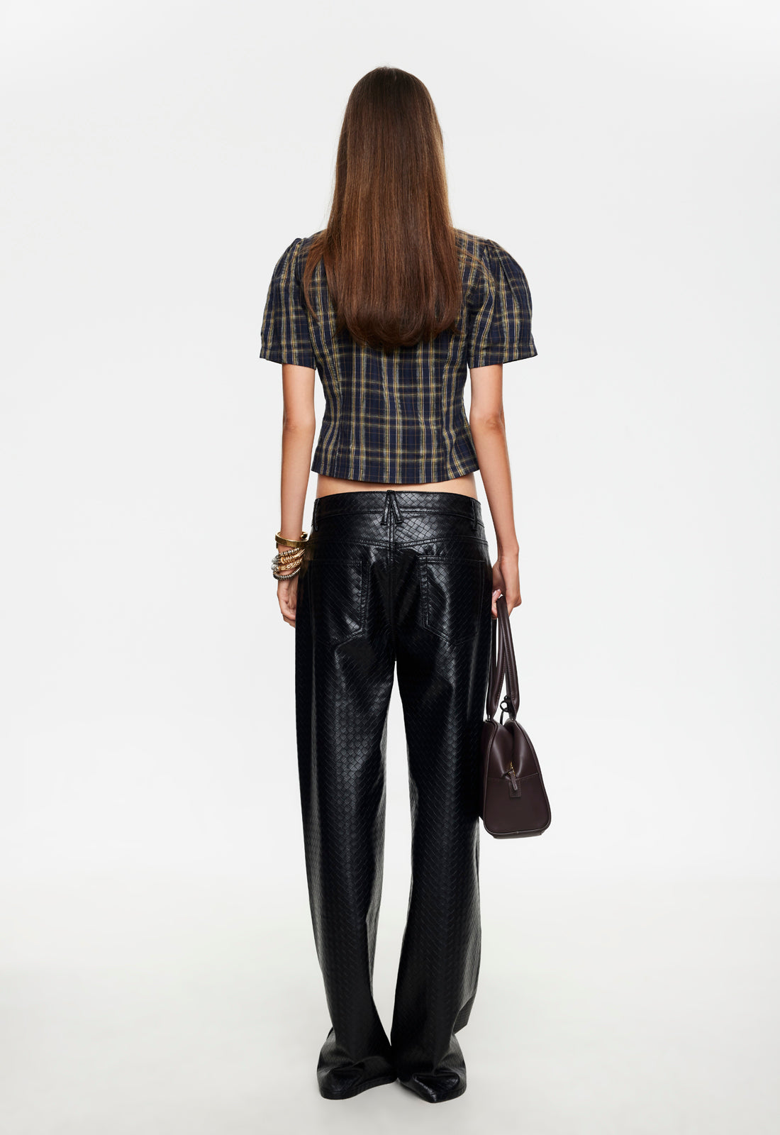 FEMME BLOUSE - NAVY LEMON PLAID