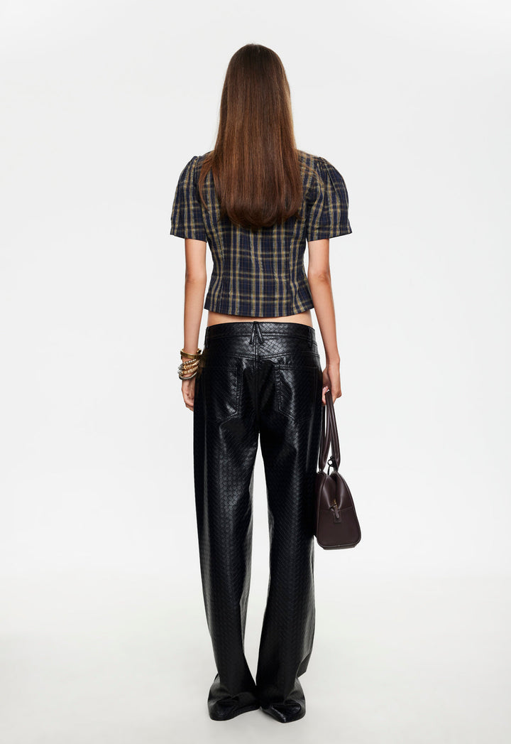 FEMME BLOUSE - NAVY LEMON PLAID