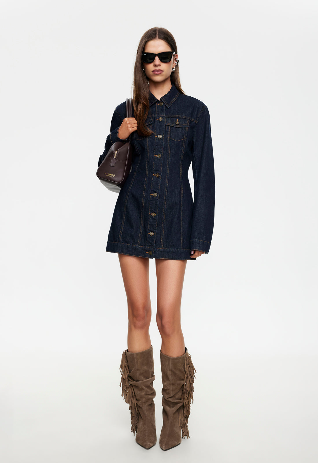 RIDER DENIM MINI DRESS - DARK DENIM