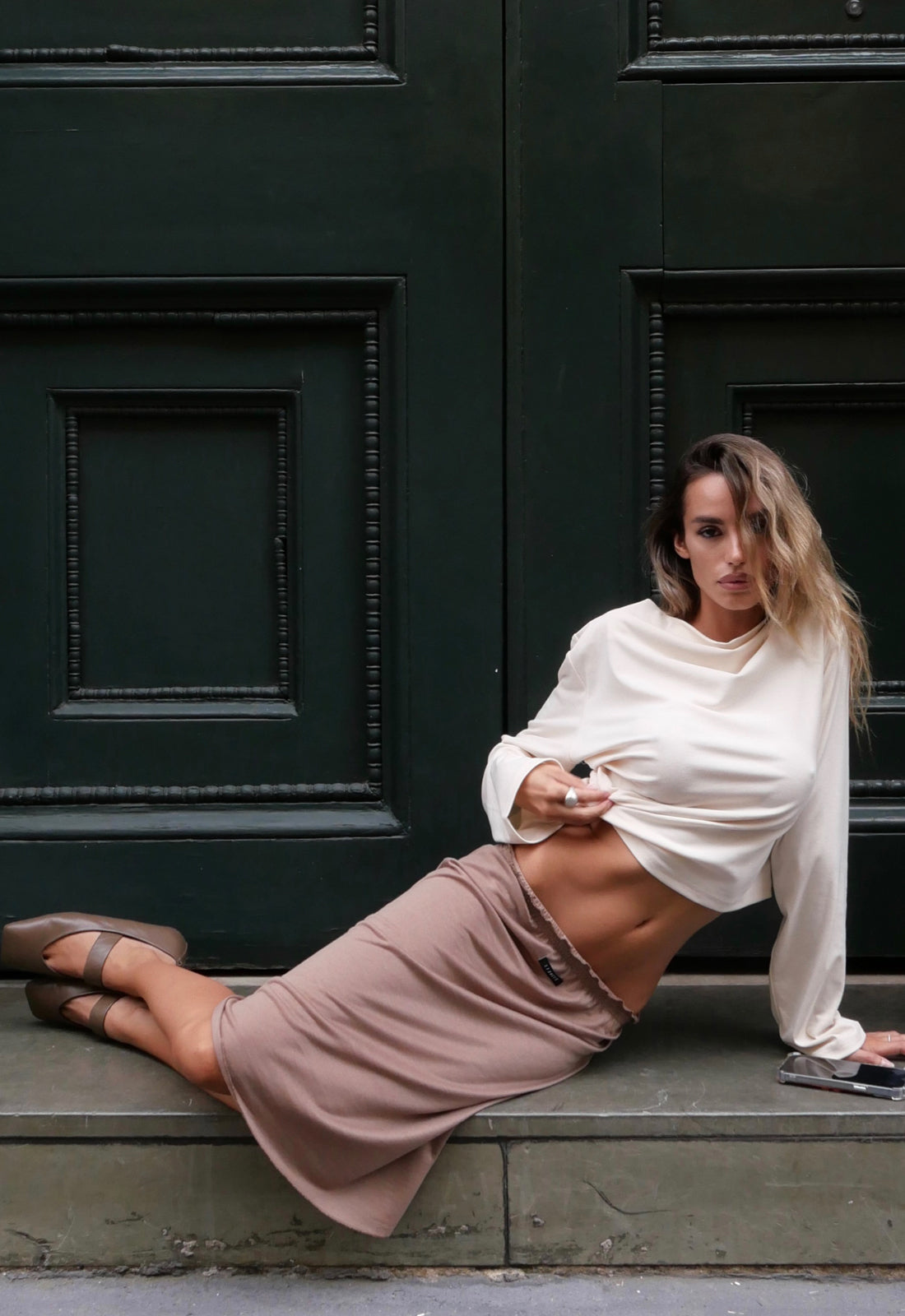 SIREN MIDI SKIRT - TAUPE