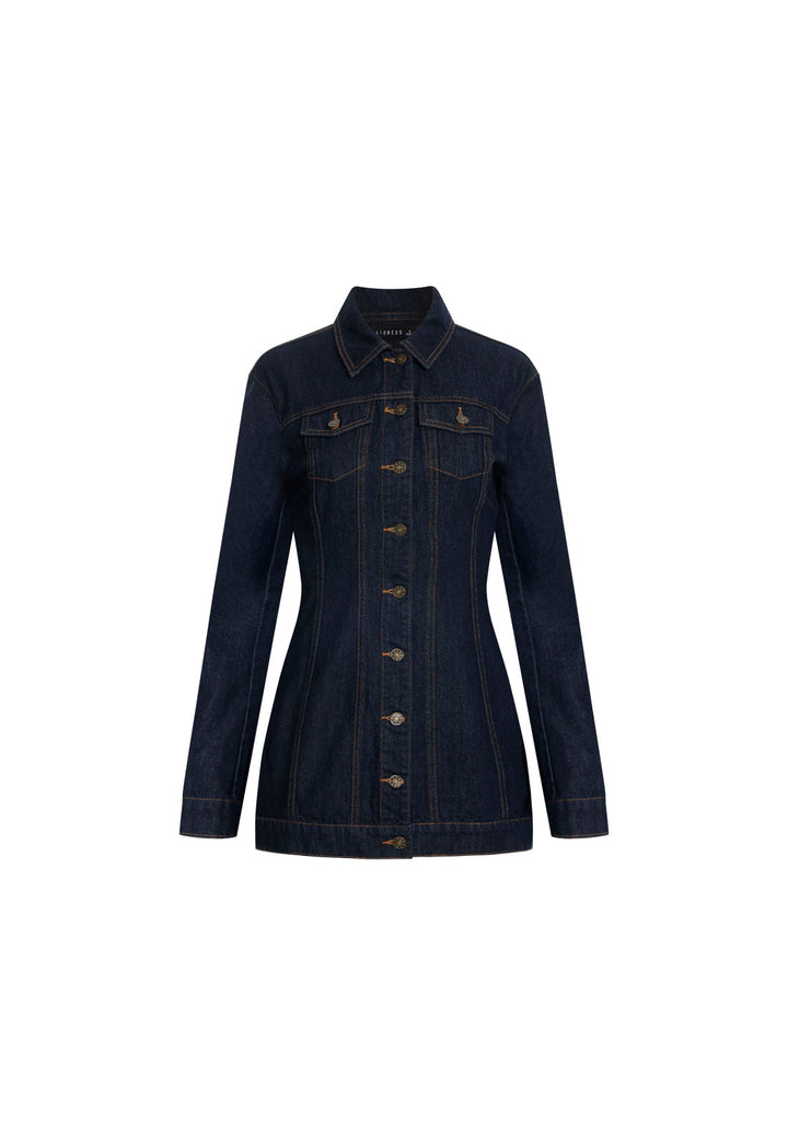 RIDER DENIM MINI DRESS - DARK DENIM