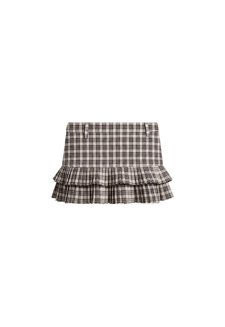 DOUBLE RUFFLE MINI SKORT - COCOA PLAID