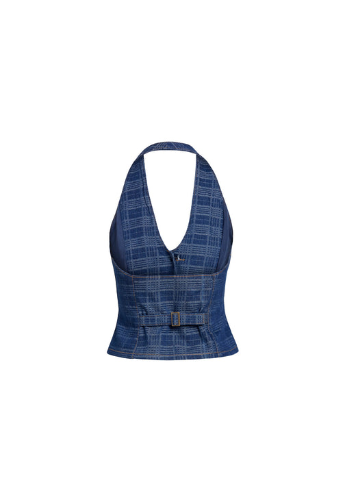 RENEWAL HALTER TOP - INDIGO PLAID