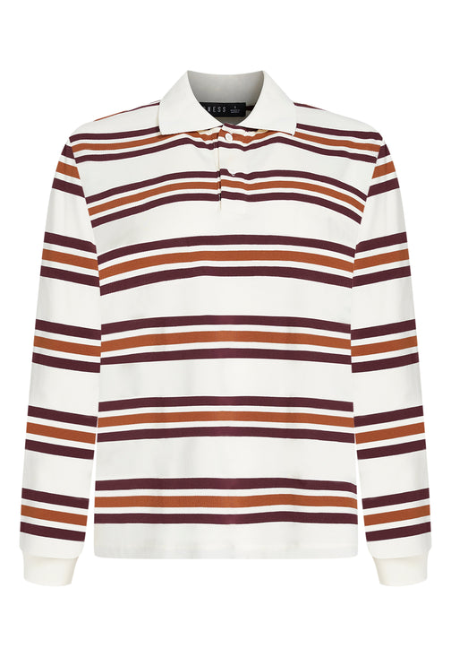 LEISURE LONG SLEEVE POLO - COFFEE STRIPE
