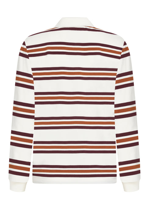 LEISURE LONG SLEEVE POLO - COFFEE STRIPE