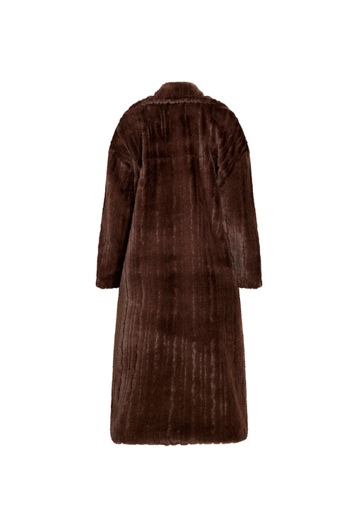 MOSS FAUX FUR COAT - CHOCOLATE