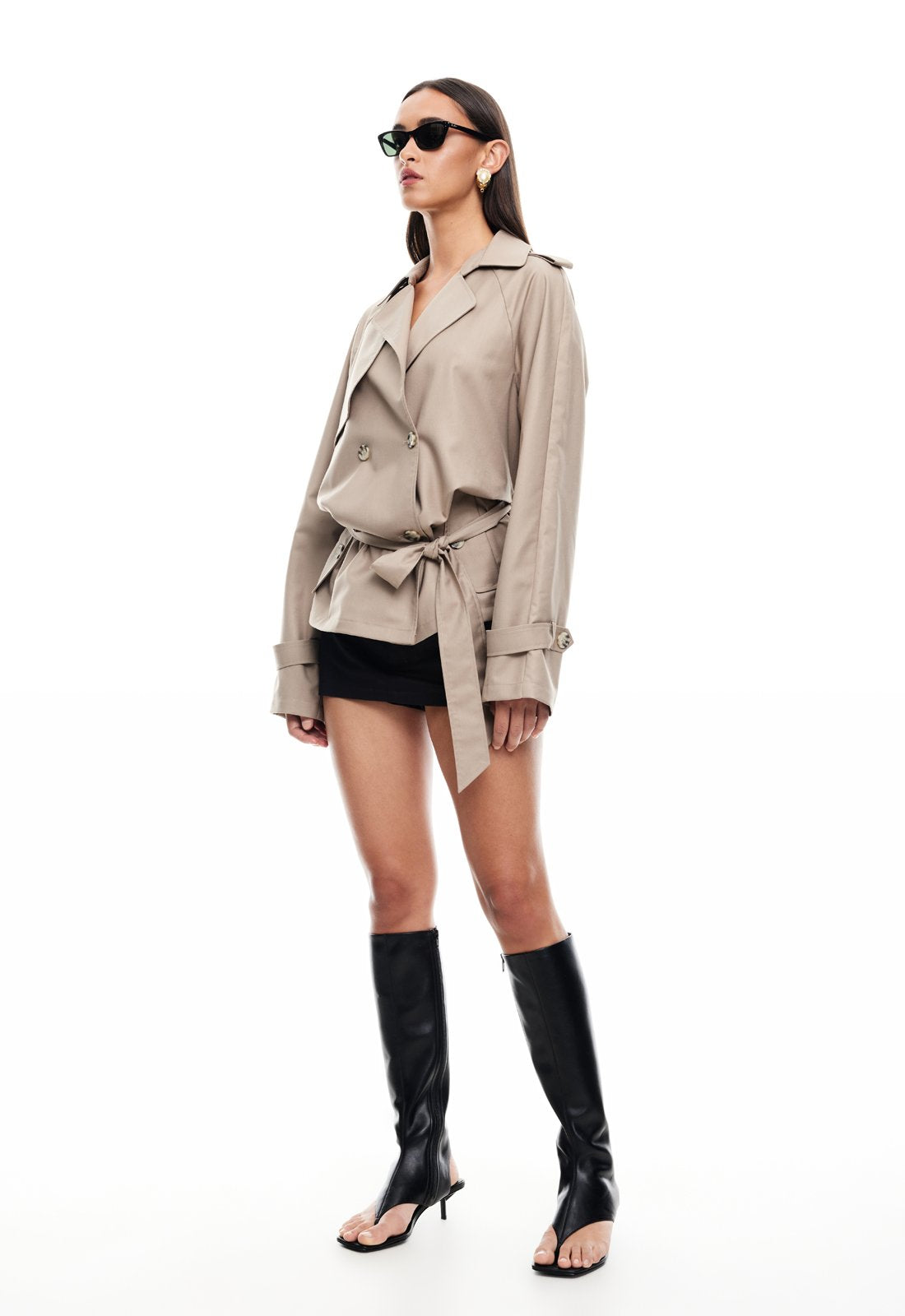 CROPPED TRENCHEROUS COAT - MUSHROOM