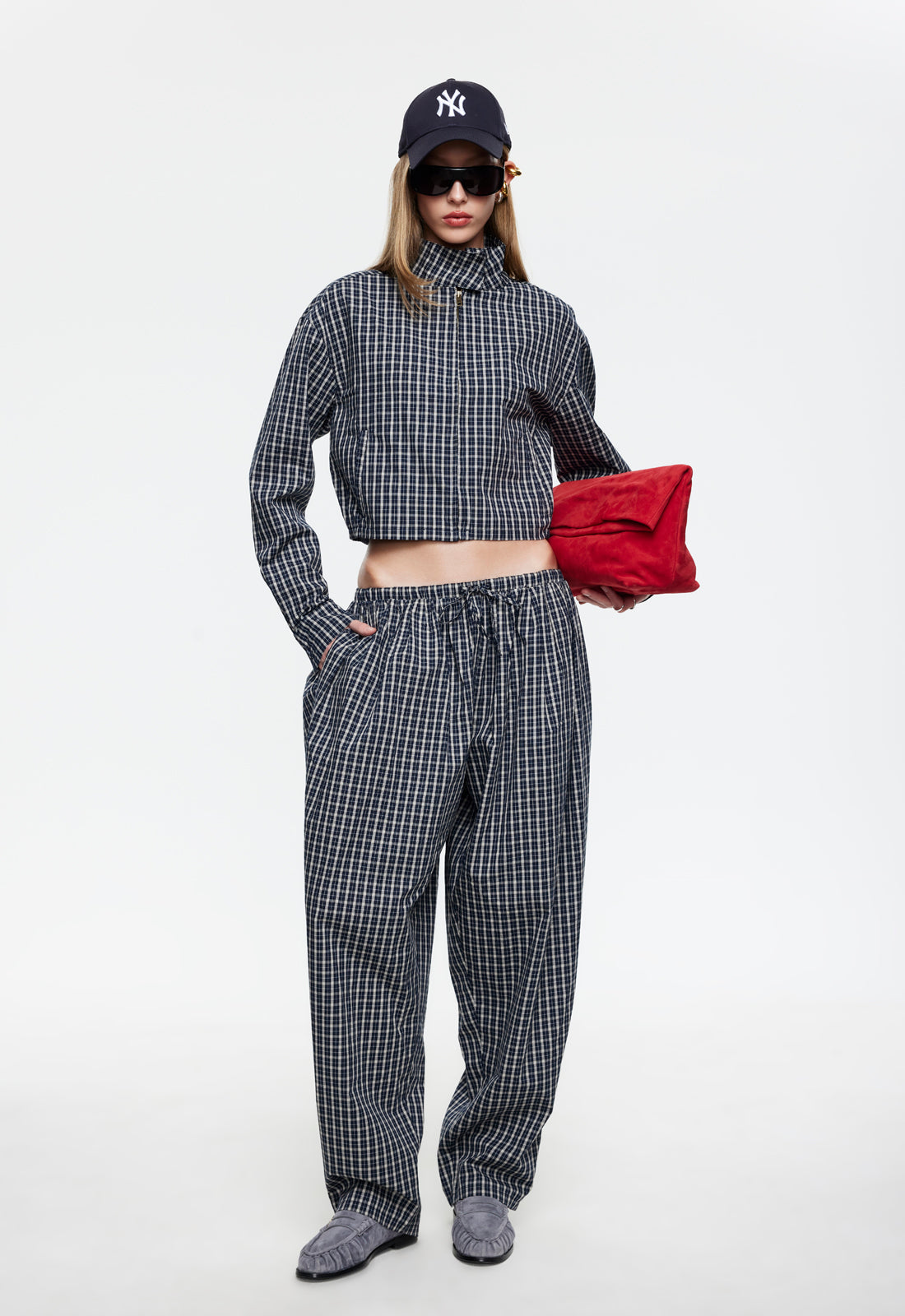 AURA PANT - NAVY LEMON PLAID