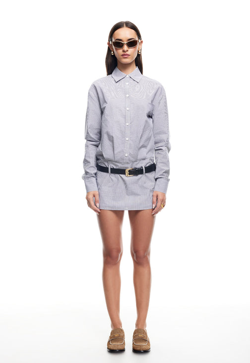 CHAPTER ONE MINI DRESS - CHARCOAL STRIPE