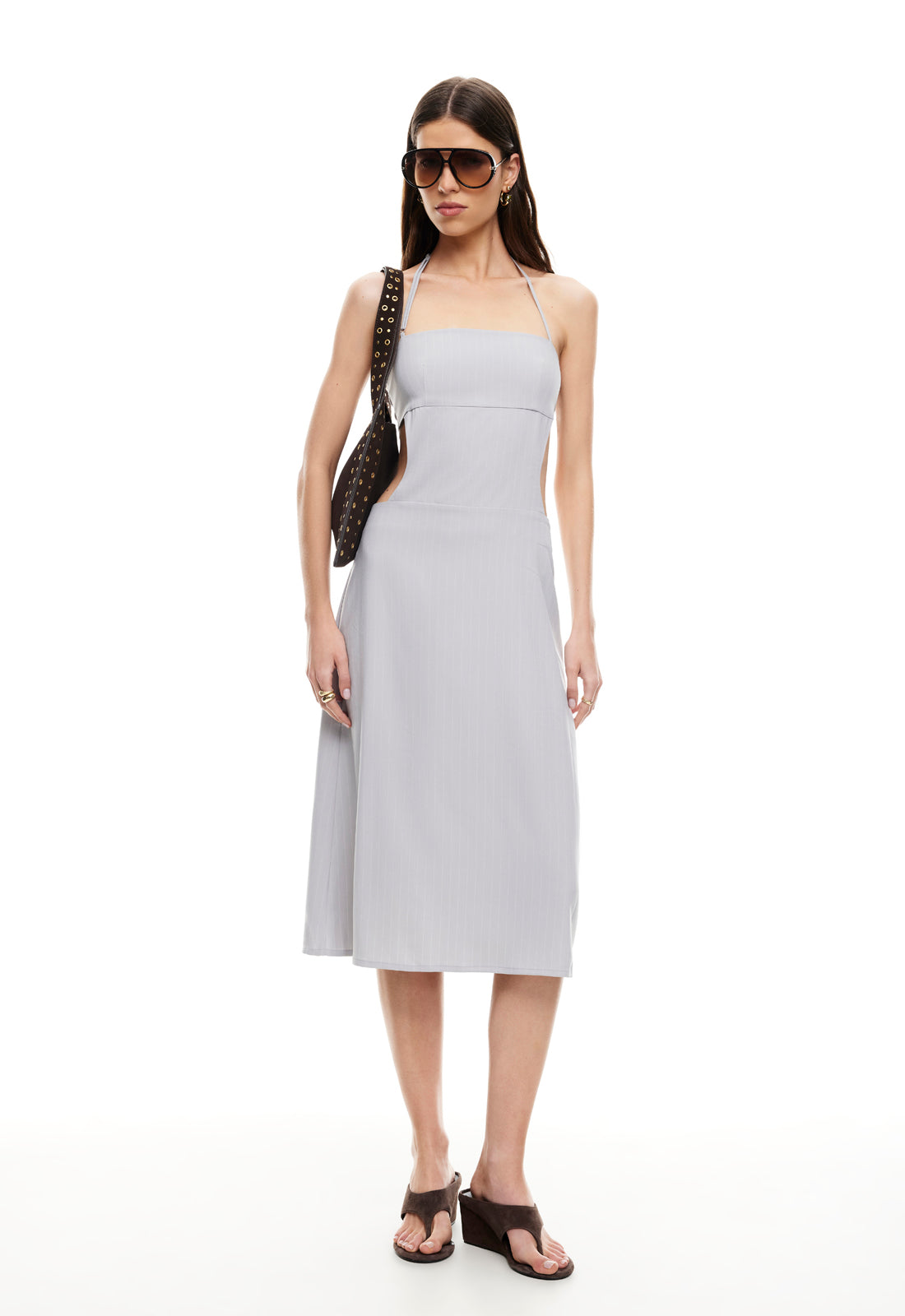 MOONLIT MIDI DRESS - LIGHT GREY PINSTRIPE - XS - Women's Women's Dresses - Lioness Fashion | AfterPay Available MOONLIT MIDI DRESS - LIGHT GREY PINSTRIPE - XS - Women's Women's Dresses - Lioness Fashion | AfterPay Available
