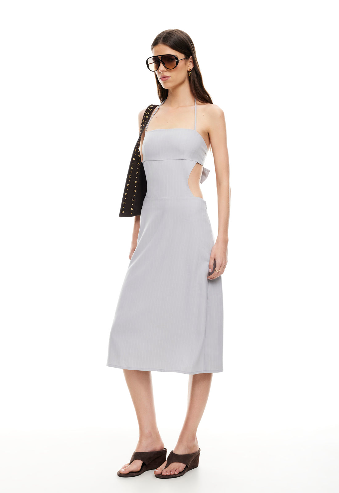 lioness walk the line midi dress MOONLIT MIDI DRESS - LIGHT GREY PINSTRIPE - XS - Women's Women's Dresses