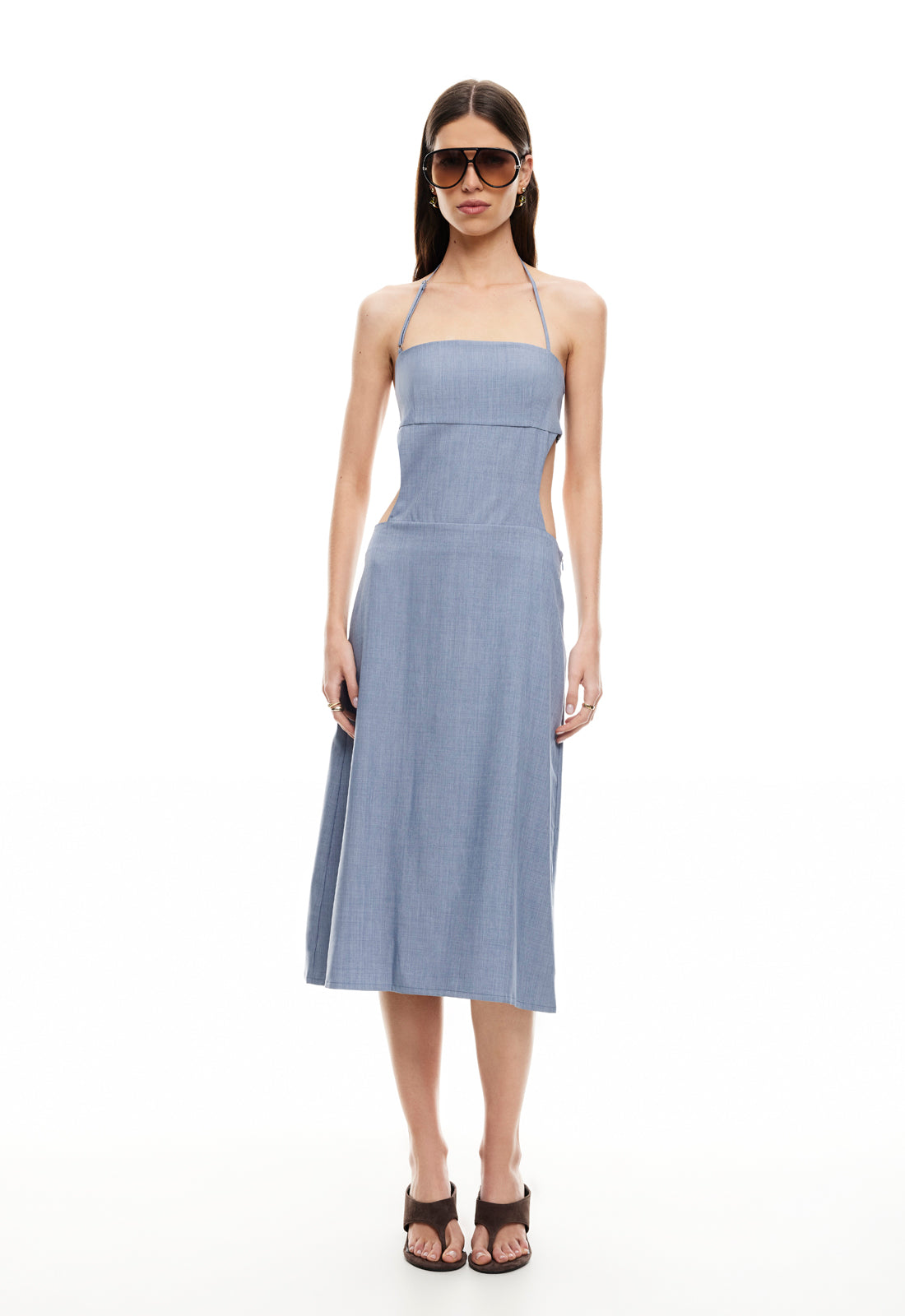 MOONLIT MIDI DRESS - SLATE BLUE LIONESS FASHION USA MOONLIT MIDI DRESS - SLATE BLUE LIONESS FASHION USA