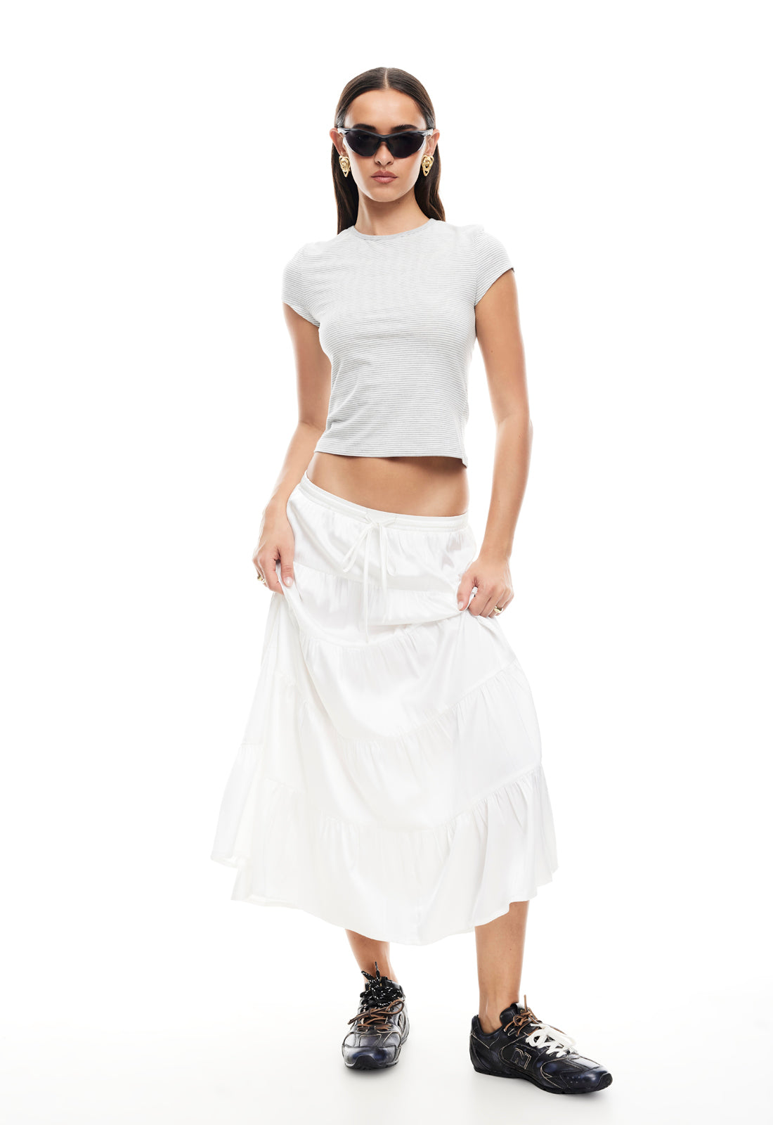 KIERA TIERED SKIRT - PORCELAIN