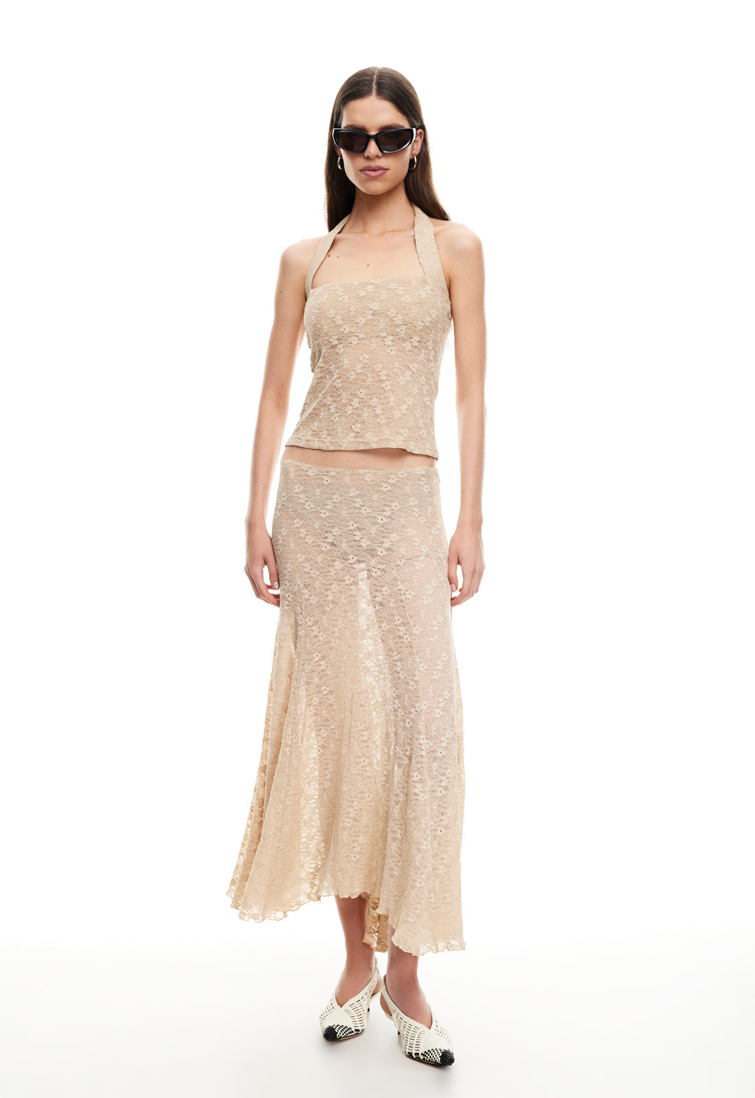 IN BLOOM LACE MIDI SKIRT - TAUPE