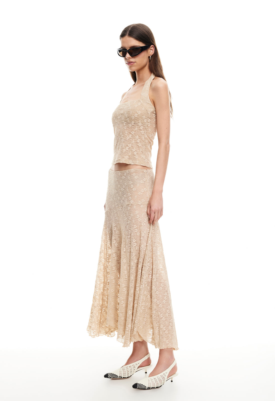 IN BLOOM LACE MIDI SKIRT - TAUPE