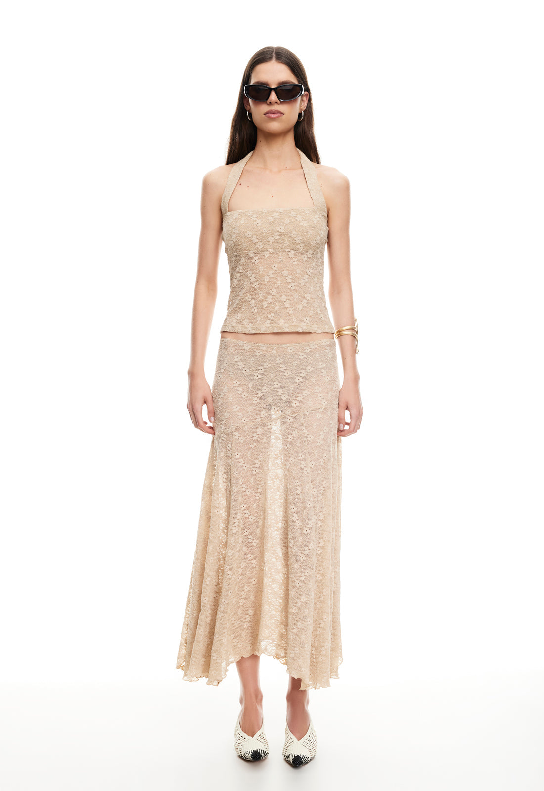 IN BLOOM LACE MIDI SKIRT - TAUPE