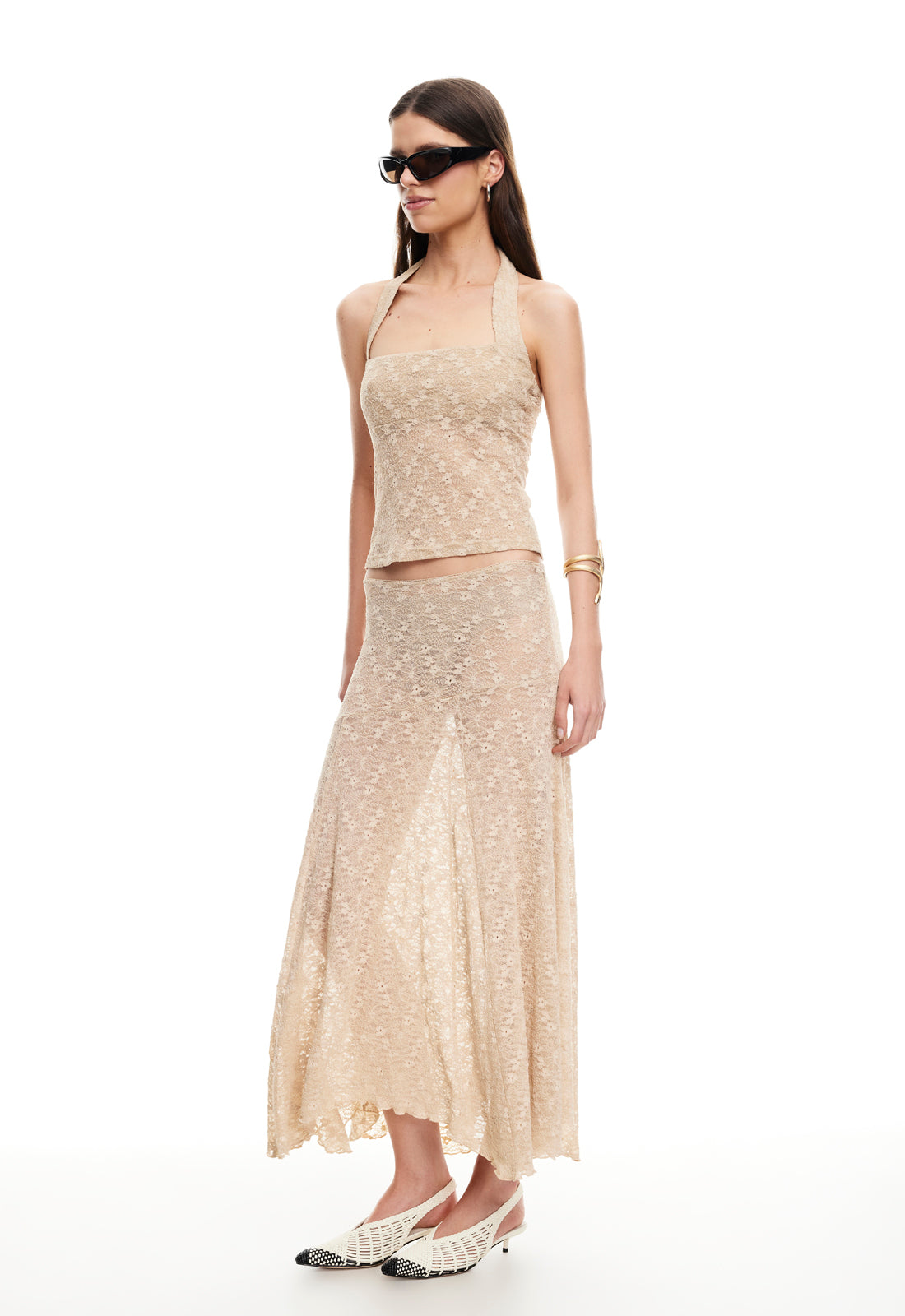 IN BLOOM LACE MIDI SKIRT - TAUPE