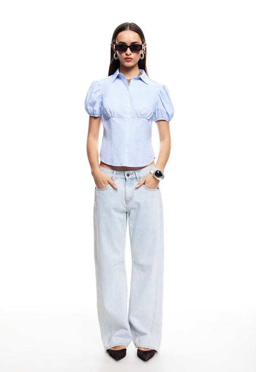 MON CHERI BLOUSE - BLUE STRIPE