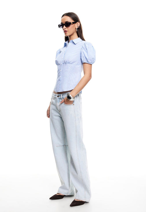 MON CHERI BLOUSE - BLUE STRIPE