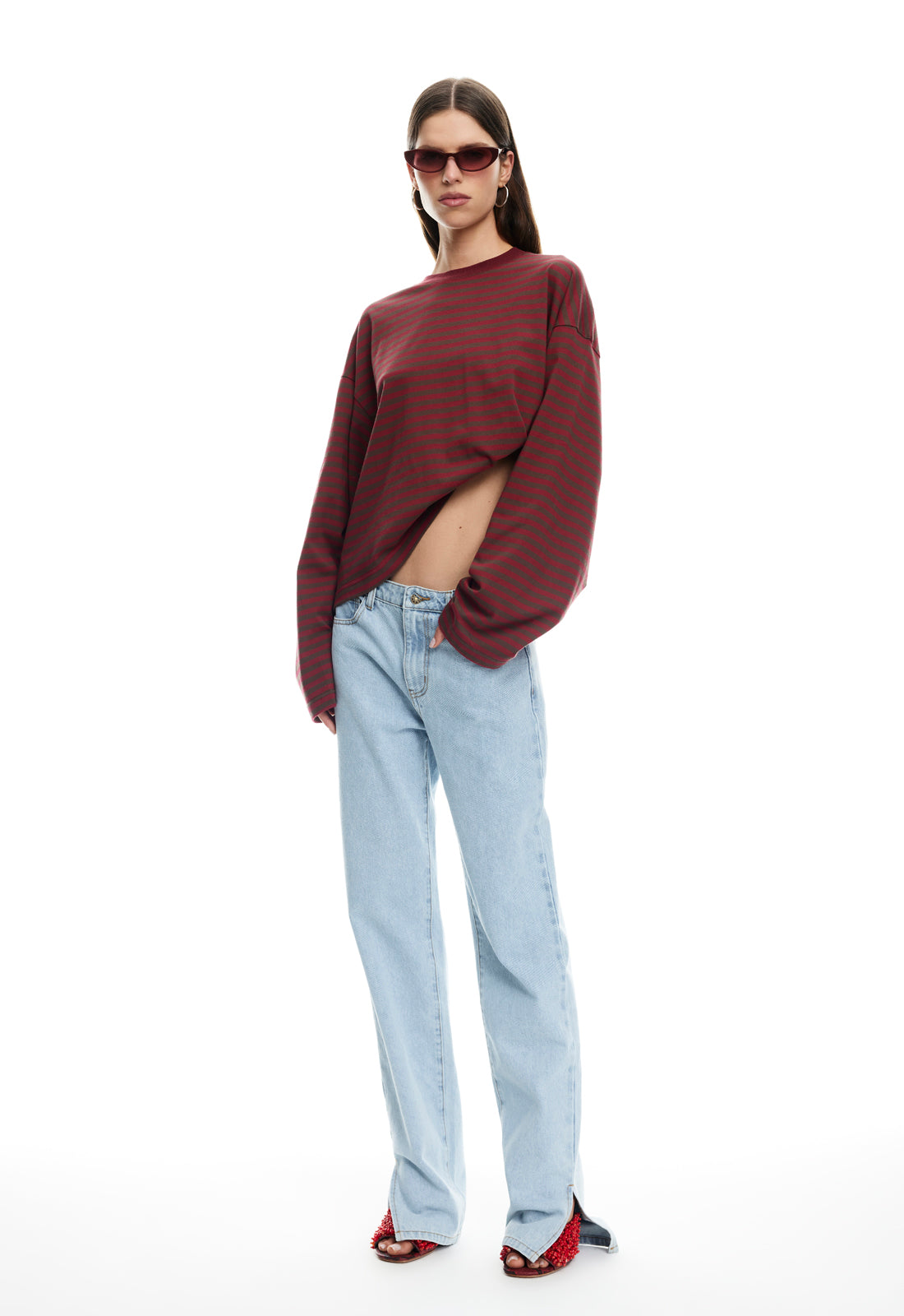 BLOOM LONG SLEEVE - CHOCOLATE WINE STRIPE