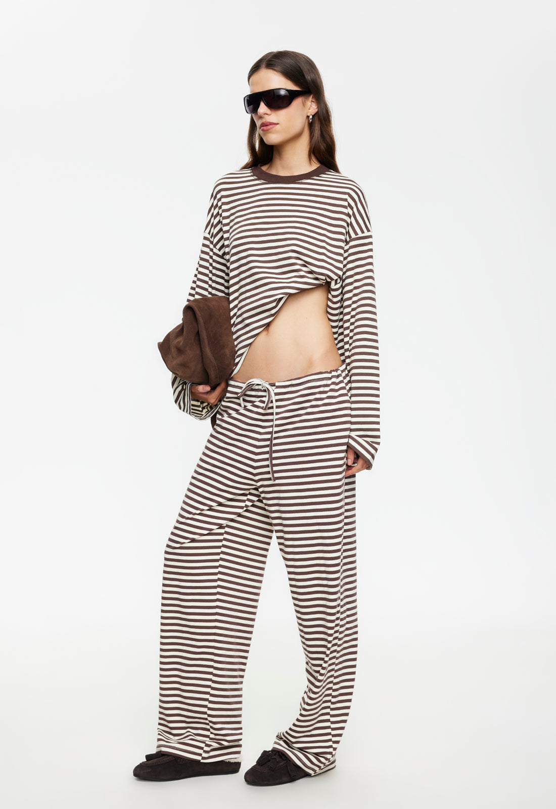 BLOOM LONG SLEEVE - DARK CHOCOLATE STRIPE – LIONESS FASHION USA