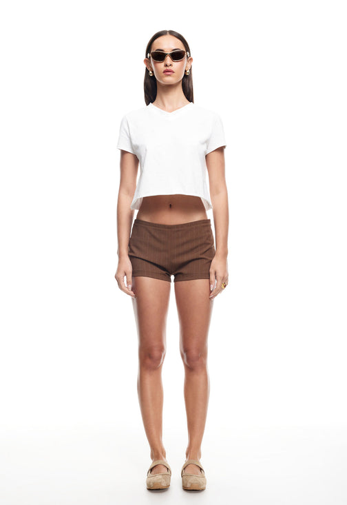 REBORN MINI SHORT - CHOCOLATE PINSTRIPE