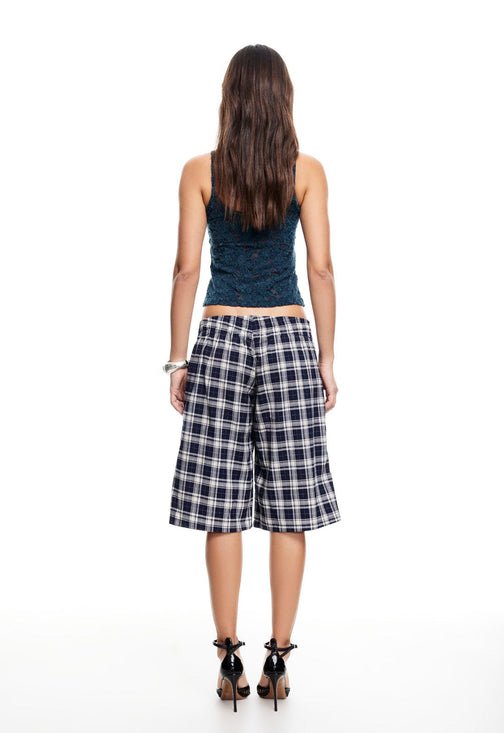 SEVIGNEY LONG SHORT  - NAVY CHECK